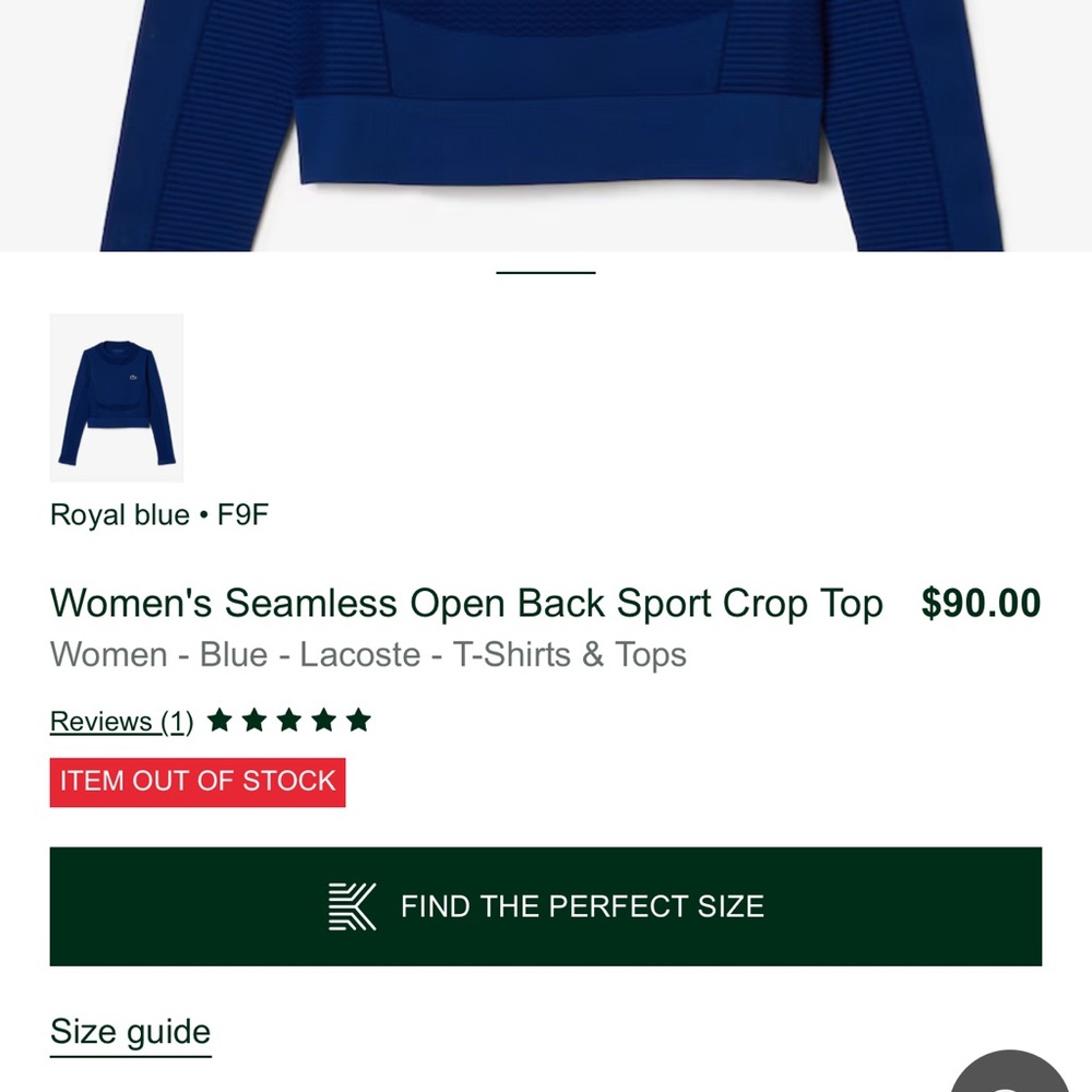 Lacoste Women’s Seamless Open Back Sports Top in Navy Blue - Picture 9 of 9